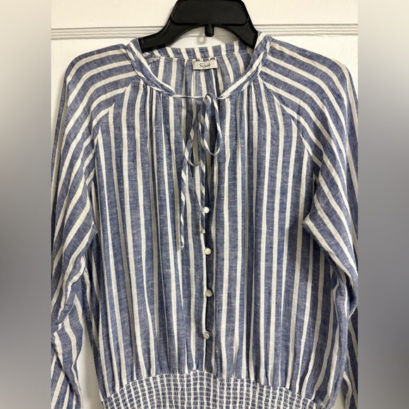 Rails Jasmin Mini Dress Parisan Blue Size Medium Long sleeve Blue white tiered - Picture 3 of 13